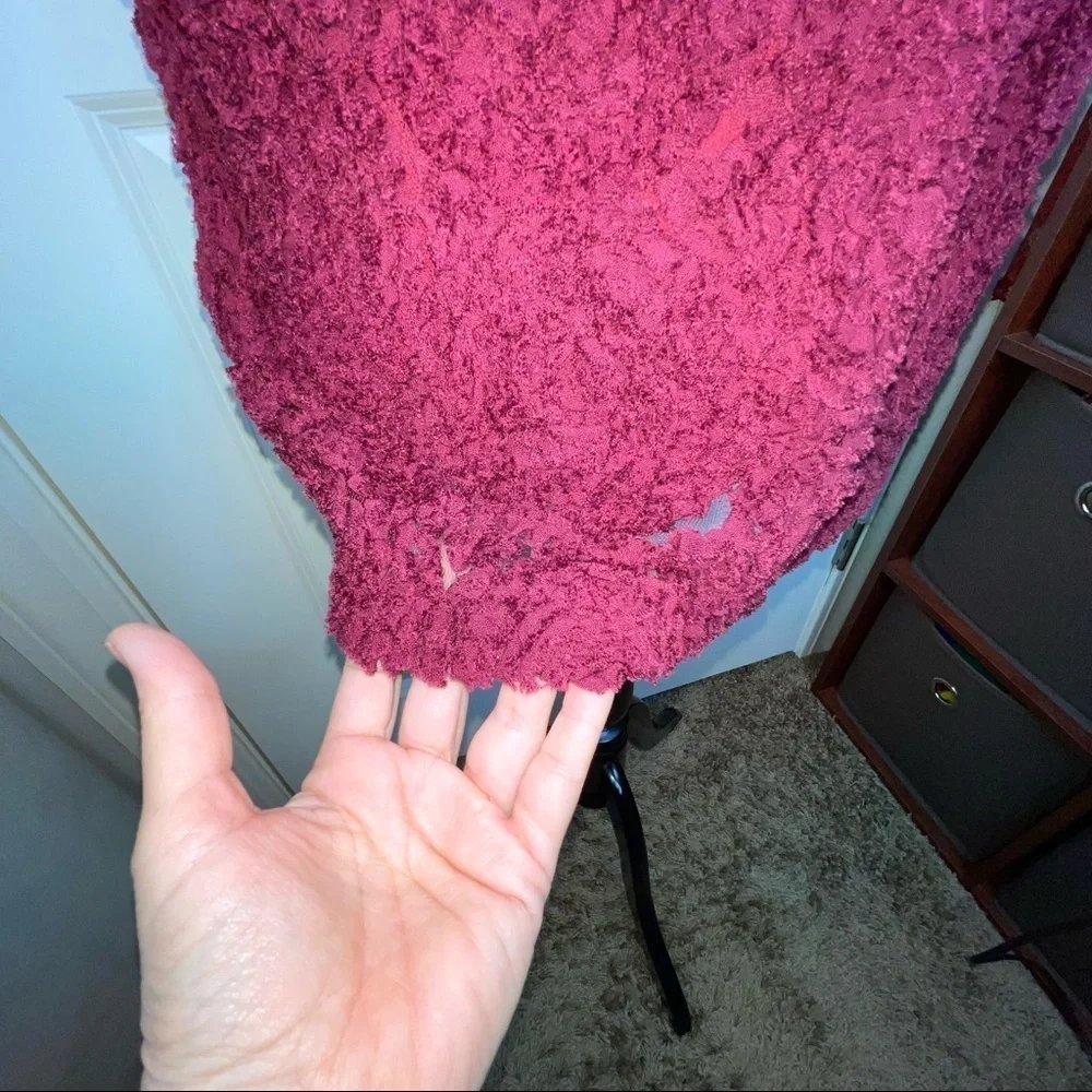 Storia Textured Floral Mini Dress Strapless Bodycon Maroon L - Picture 8 of 17